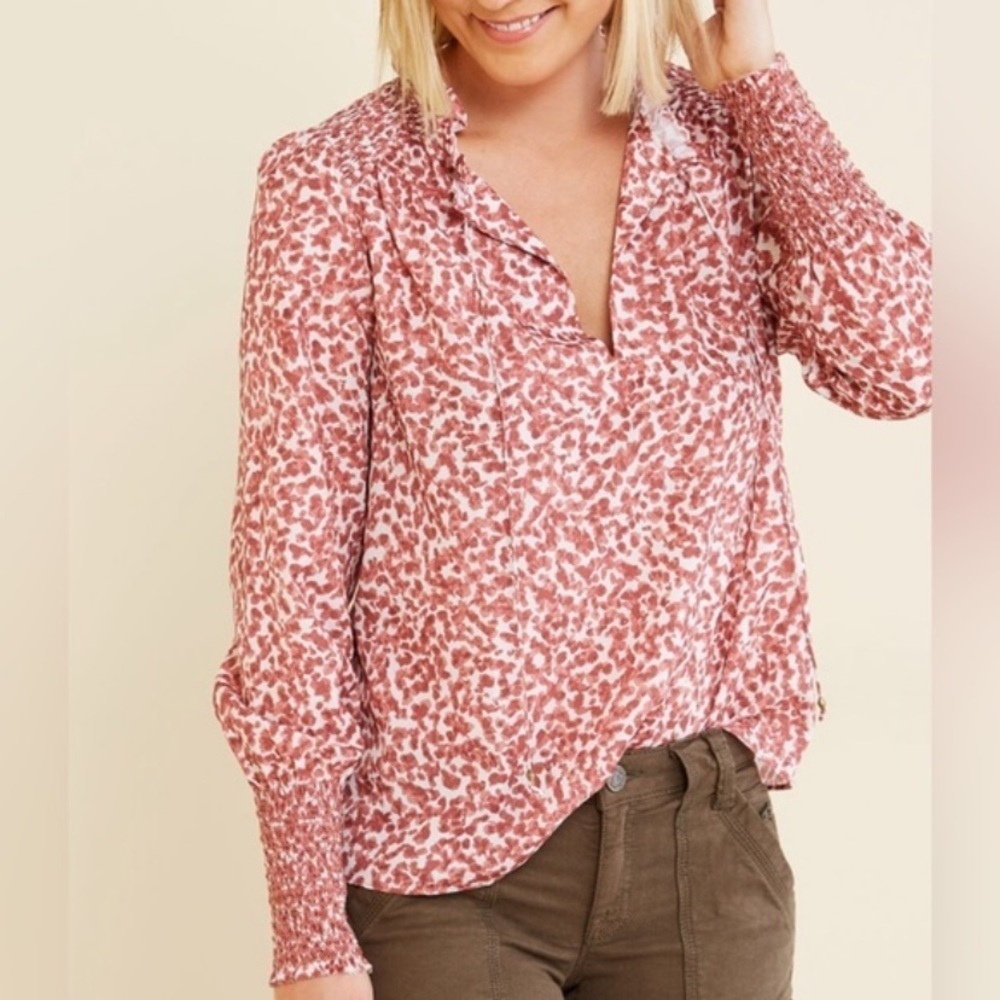 Marie Oliver Kate smocked leopard rust color blouse 26793